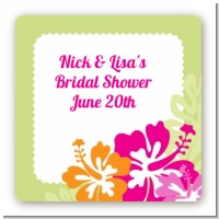 Hibiscus - Square Personalized Bridal Shower Sticker Labels