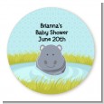Hippopotamus Boy - Round Personalized Baby Shower Sticker Labels thumbnail