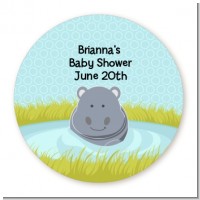 Hippopotamus Boy - Round Personalized Baby Shower Sticker Labels