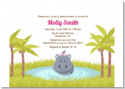 Hippopotamus Girl - Baby Shower Petite Invitations