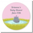 Hippopotamus Girl - Round Personalized Baby Shower Sticker Labels thumbnail