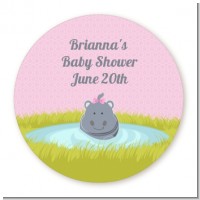 Hippopotamus Girl - Round Personalized Baby Shower Sticker Labels