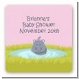 Hippopotamus Girl - Square Personalized Baby Shower Sticker Labels thumbnail