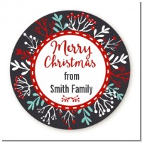 Holly Berries - Round Personalized Christmas Sticker Labels