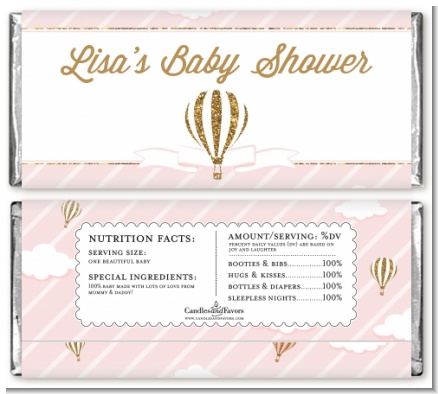 Hot Air Balloon Gold Glitter - Personalized Baby Shower Candy Bar Wrappers