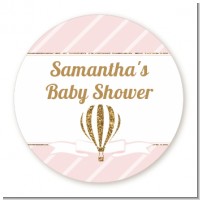 Hot Air Balloon Gold Glitter - Round Personalized Baby Shower Sticker Labels