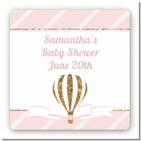 Hot Air Balloon Gold Glitter - Square Personalized Baby Shower Sticker Labels