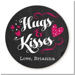 Hugs and Kisses - Round Personalized Valentines Day Sticker Labels