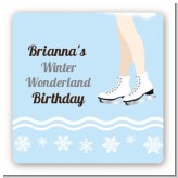 Ice Skating with Snowflakes - Square Personalized Birthday Party Sticker Labels