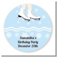 Ice Skating with Snowflakes - Round Personalized Birthday Party Sticker Labels thumbnail