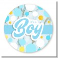 It's A Boy Blue Gold - Round Personalized Baby Shower Sticker Labels thumbnail