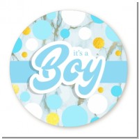 It's A Boy Blue Gold - Round Personalized Baby Shower Sticker Labels