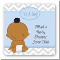 It's A Boy Chevron African American - Square Personalized Baby Shower Sticker Labels