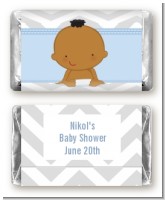 It's A Boy Chevron African American - Personalized Baby Shower Mini Candy Bar Wrappers