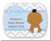 It's A Boy Chevron African American - Personalized Baby Shower Rounded Corner Stickers