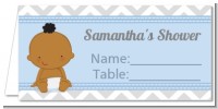 It's A Boy Chevron African American - Personalized Baby Shower Place Cards