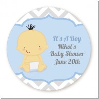 It's A Boy Chevron Asian - Round Personalized Baby Shower Sticker Labels