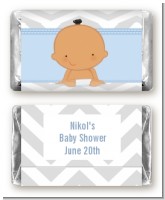 It's A Boy Chevron Hispanic - Personalized Baby Shower Mini Candy Bar Wrappers