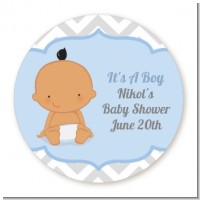 It's A Boy Chevron Hispanic - Round Personalized Baby Shower Sticker Labels
