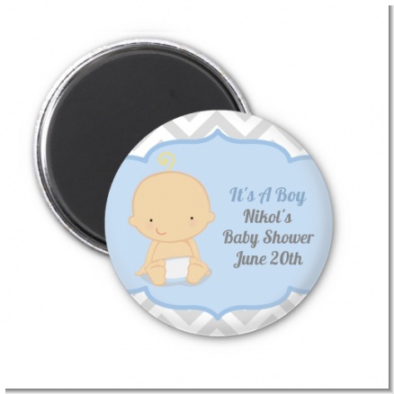 It's A Boy Chevron - Personalized Baby Shower Magnet Favors