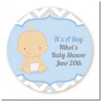 It's A Boy Chevron - Round Personalized Baby Shower Sticker Labels