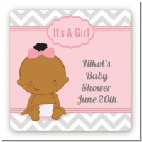 It's A Girl Chevron African American - Square Personalized Baby Shower Sticker Labels