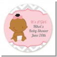 It's A Girl Chevron African American - Round Personalized Baby Shower Sticker Labels thumbnail
