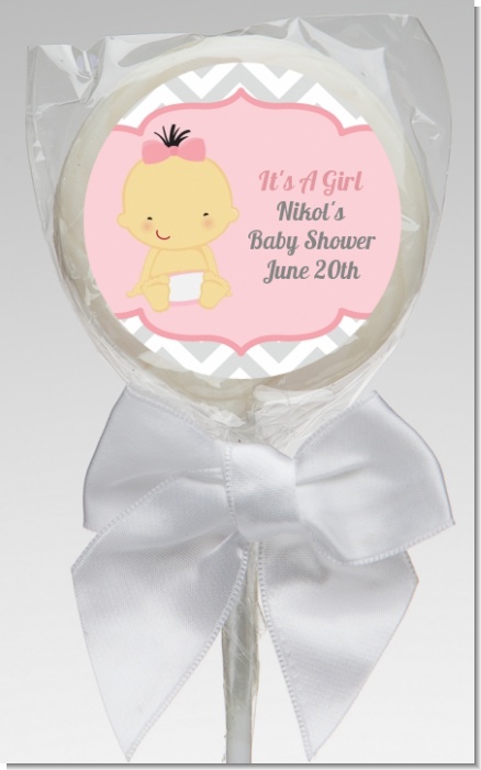 It's A Girl Chevron Asian - Personalized Baby Shower Lollipop Favors