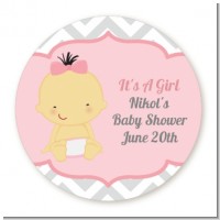 It's A Girl Chevron Asian - Round Personalized Baby Shower Sticker Labels