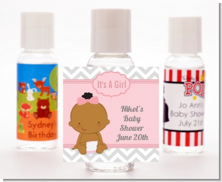 It's A Girl Chevron African American - Personalized Baby Shower Hand Sanitizers Favors