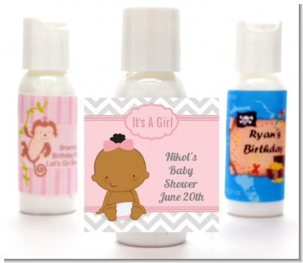 It's A Girl Chevron African American - Personalized Baby Shower Lotion Favors