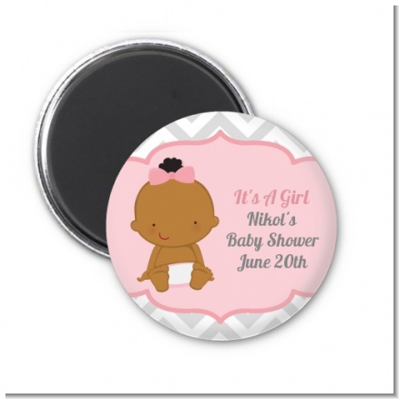 It's A Girl Chevron African American - Personalized Baby Shower Magnet Favors