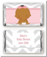 It's A Girl Chevron African American - Personalized Baby Shower Mini Candy Bar Wrappers