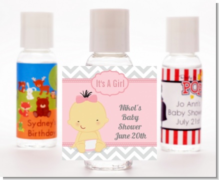 It's A Girl Chevron Asian - Personalized Baby Shower Hand Sanitizers Favors