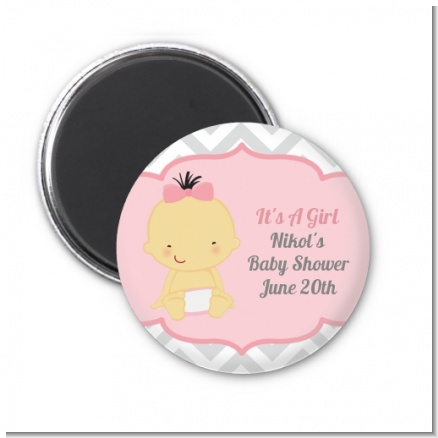 It's A Girl Chevron Asian - Personalized Baby Shower Magnet Favors