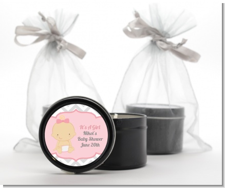 It's A Girl Chevron - Baby Shower Black Candle Tin Favors