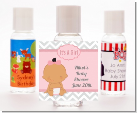 It's A Girl Chevron Hispanic - Personalized Baby Shower Hand Sanitizers Favors