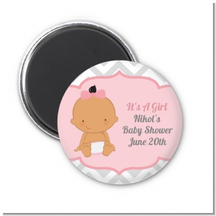 It's A Girl Chevron Hispanic - Personalized Baby Shower Magnet Favors