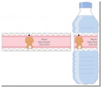 It's A Girl Chevron Hispanic - Personalized Baby Shower Water Bottle Labels