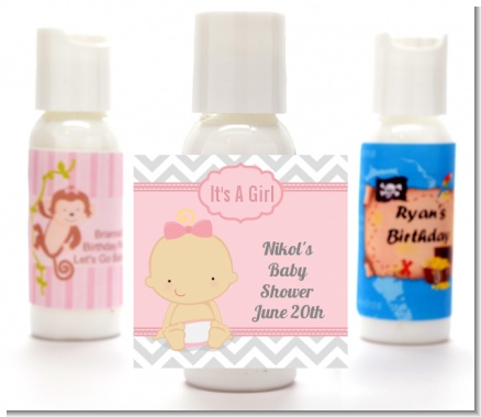 It's A Girl Chevron - Personalized Baby Shower Lotion Favors