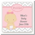 It's A Girl Chevron - Square Personalized Baby Shower Sticker Labels thumbnail