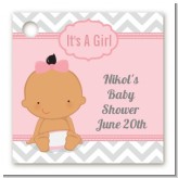 It's A Girl Chevron Hispanic - Personalized Baby Shower Card Stock Favor Tags