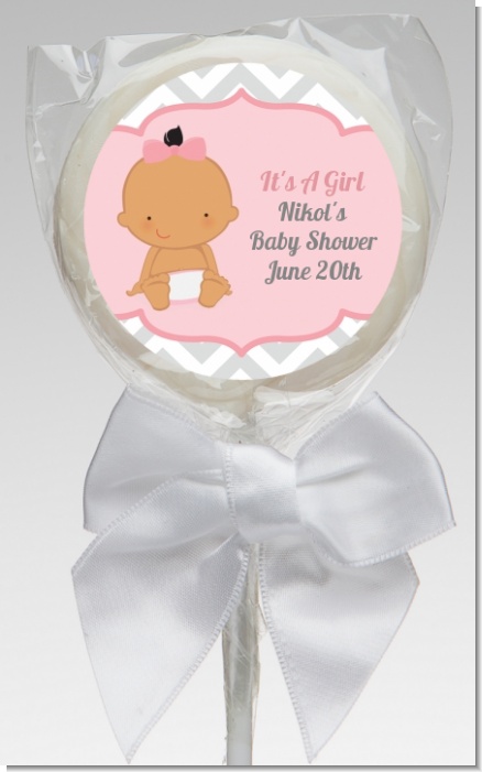 It's A Girl Chevron Hispanic - Personalized Baby Shower Lollipop Favors
