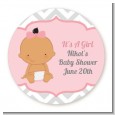 It's A Girl Chevron Hispanic - Round Personalized Baby Shower Sticker Labels thumbnail