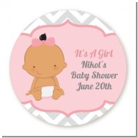 It's A Girl Chevron Hispanic - Round Personalized Baby Shower Sticker Labels