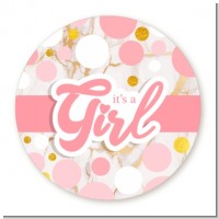 It's A Girl Pink Gold - Round Personalized Baby Shower Sticker Labels