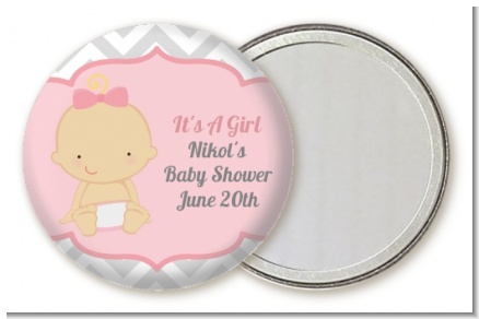It's A Girl Chevron - Personalized Baby Shower Pocket Mirror Favors