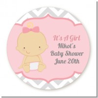 It's A Girl Chevron - Round Personalized Baby Shower Sticker Labels