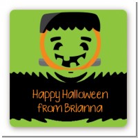 Jack O Lantern Frankenstein - Square Personalized Halloween Sticker Labels