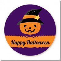 Jack O Lantern Witch - Round Personalized Halloween Sticker Labels